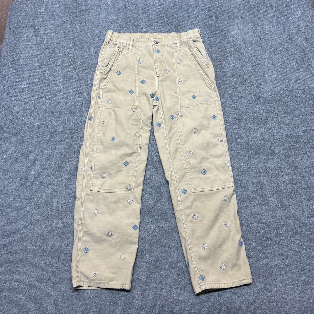 Pilcro Pants Womens 28 Beige Embroidered Twill Straight Leg The Roamer Boho